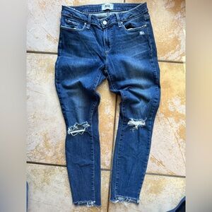 PAIGE Dark Blue Distressed Ankle Jeans